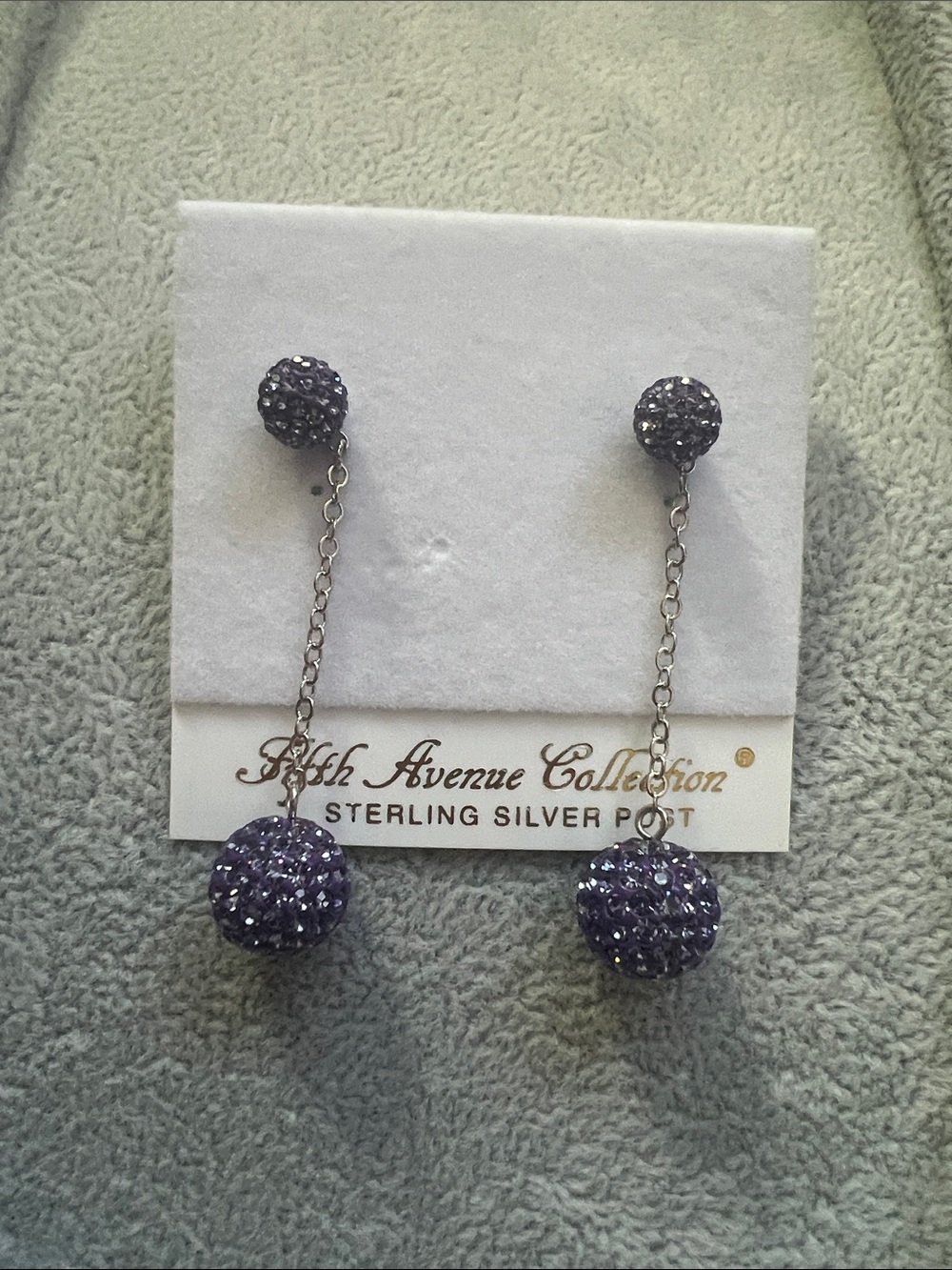 Silver Purple Crystal Drop Earrings
